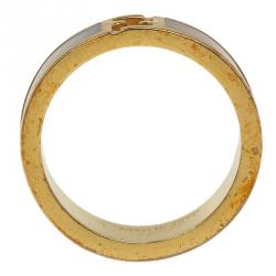 Pre Owned Fendi The Fendista Enamel Gold Tone Band Ring Size 59