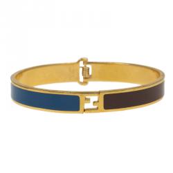 Pre Owned Fendi The Fendista Brown and Blue Gold Tone Bracelet M