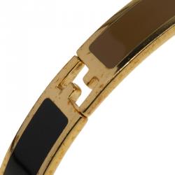 Fendi The Fendista Brown and Black Enamel Gold Tone Bracelet L
