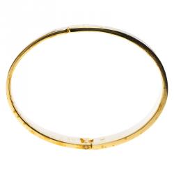 Pre Owned Fendi The Fendista Black & Brown Enamel Gold Tone Wide Bracelet 16cm