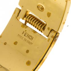 Pre Owned Fendi The Fendista Black & Brown Enamel Gold Tone Wide Bracelet 16cm