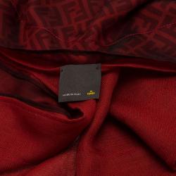 Pre Owned Fendi Burgundy Zucca Cashmere and Silk Square Scarf