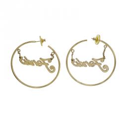 Pre Owned Fendi Fever Pink Enamel Gold Tone Hoop Earrings