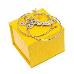 Pre Owned Fendi Fever Pink Enamel Gold Tone Hoop Earrings