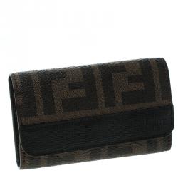 Pre Owned Fendi Tobacco Zucca Coated Canvas Key Holder