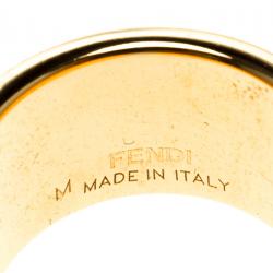 Pre Owned Fendi The Fendista Enamel Gold Tone Band Ring Size 55