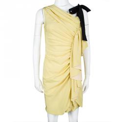 Pre Owned Fendi Yellow Draped Ruched Detail Contrast Strap Tunic M