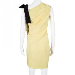 Pre Owned Fendi Yellow Draped Ruched Detail Contrast Strap Tunic M