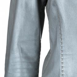 Pre Owned جاكيت فندي جلد رمادي ميتاليك L