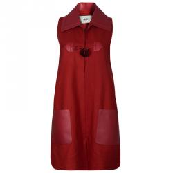 Fendi Red Wool Leather Sleeveless Coat M