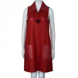 Fendi Red Wool Leather Sleeveless Coat M