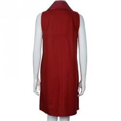 Fendi Red Wool Leather Sleeveless Coat M