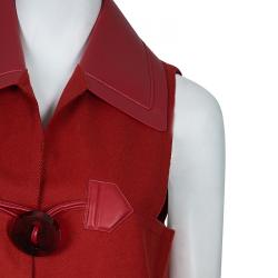 Fendi Red Wool Leather Sleeveless Coat M