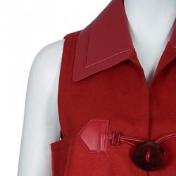 Fendi Red Wool Leather Sleeveless Coat M