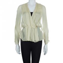 Pre Owned Fendi Beige Crossover Sheer Silk Top S
