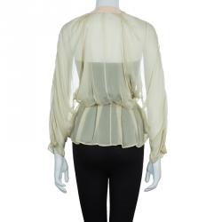 Pre Owned Fendi Beige Crossover Sheer Silk Top S