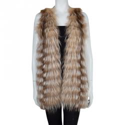 Pre Owned Fendi Brown Long Front Cropped Back Fur Vest S