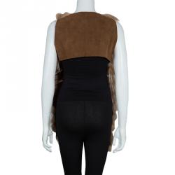 Pre Owned Fendi Brown Long Front Cropped Back Fur Vest S