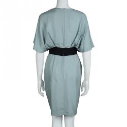 Pre Owned Fendi Grey Silk Embellished Waist Detail Draped Kimono Sleeve Dress S