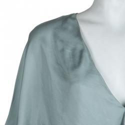 Pre Owned Fendi Grey Silk Embellished Waist Detail Draped Kimono Sleeve Dress S