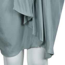 Pre Owned Fendi Grey Silk Embellished Waist Detail Draped Kimono Sleeve Dress S