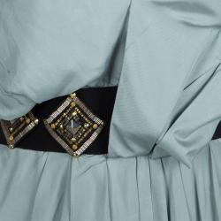 Pre Owned Fendi Grey Silk Embellished Waist Detail Draped Kimono Sleeve Dress S