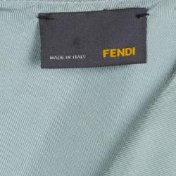 Pre Owned Fendi Grey Silk Embellished Waist Detail Draped Kimono Sleeve Dress S