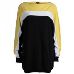 Fendi Black and Yellow Colorblock Dolman Sleeve Sweater XL