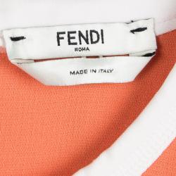 Pre Owned Fendi Orange Dotted Mesh Trim Detail Top M