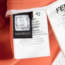 Pre Owned Fendi Orange Dotted Mesh Trim Detail Top M