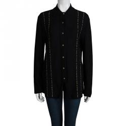 Pre Owned Fendi Black Merino Wool Vintage Button Front Cardigan S