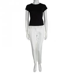 Pre Owned Fendi Off White Cotton High Waist Straight Fit Trousers S