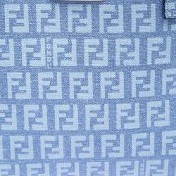 Pre Owned Fendi Baby Blue Zuchinno Coated Canvas Small Tote