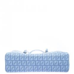Pre Owned Fendi Baby Blue Zuchinno Coated Canvas Small Tote