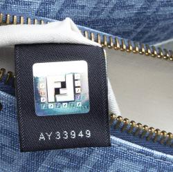 Pre Owned Fendi Baby Blue Zuchinno Coated Canvas Small Tote