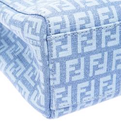Pre Owned Fendi Baby Blue Zuchinno Coated Canvas Small Tote