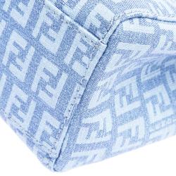 Pre Owned Fendi Baby Blue Zuchinno Coated Canvas Small Tote