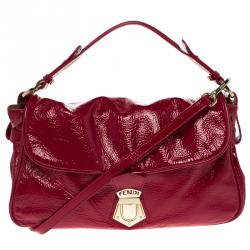Pre Owned Fendi Red Patent Leather Push Lock Satchel