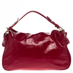 Pre Owned Fendi Red Patent Leather Push Lock Satchel