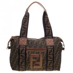 Pre Owned Fendi Brown Zucca Canvas Large Boston Bag