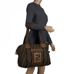 Pre Owned Fendi Brown Zucca Canvas Large Boston Bag