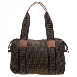 Pre Owned Fendi Brown Zucca Canvas Large Boston Bag