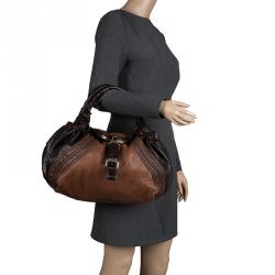 Pre Owned Fendi Brown Textured Leather Spy Hobo