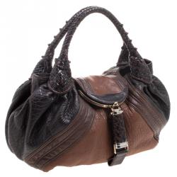 Pre Owned Fendi Brown Textured Leather Spy Hobo