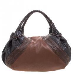Pre Owned Fendi Brown Textured Leather Spy Hobo