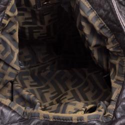 Pre Owned Fendi Brown Textured Leather Spy Hobo