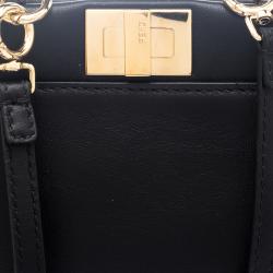Pre Owned Fendi Black Leather Micro Peekaboo Crossbody Bag