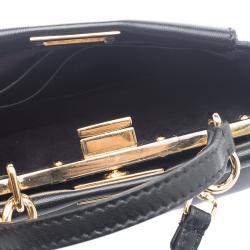 Pre Owned Fendi Black Leather Micro Peekaboo Crossbody Bag