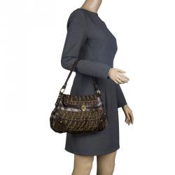Pre Owned Fendi Tobacco Zucca Canvas Plisse Chef Shoulder Bag