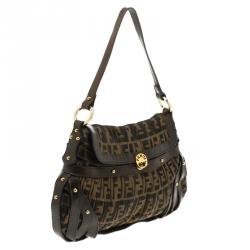 Pre Owned Fendi Tobacco Zucca Canvas Plisse Chef Shoulder Bag